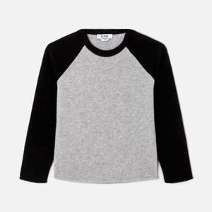 NWT Re/Done Cashmere Shrunken Baseball Raglan Sweater Light Heather Grey / Black